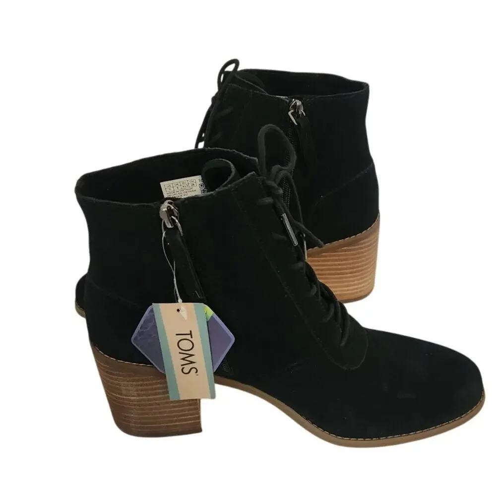NIB Toms Evelyn Lace Up Suede Boot Lace-Up Black 11